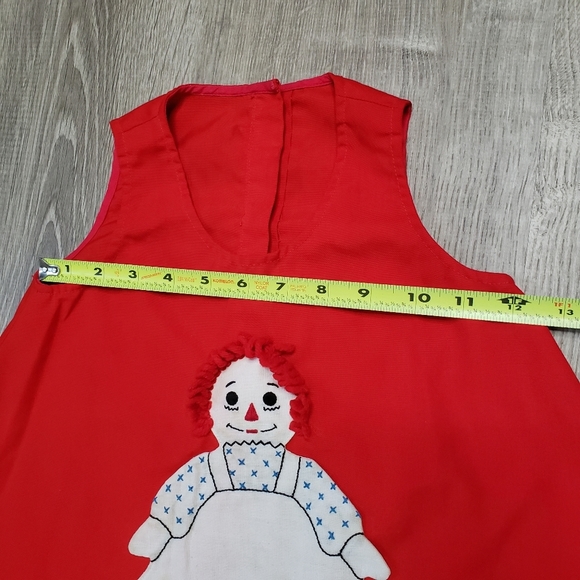 VINTAGE RAGGEDY ANN Applique Jumper Dress Red retro1960s Yarn Hair - Picture 6 of 10